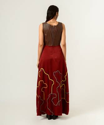 Low Neckline Leather Embroidered Gown 4