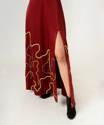 Low Neckline Leather Embroidered Gown 6