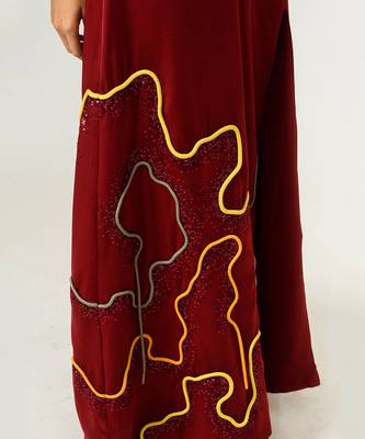Low Neckline Leather Embroidered Gown 7