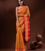 Yellow Cotton Silk Handwoven Saree With Nakshi Borders