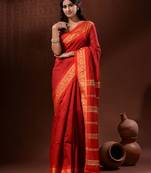 Red Cotton Silk Handwoven Saree With Nakshi Borders