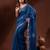 Sapphire Blue Linen Handwoven Saree With Nakshi Motifs