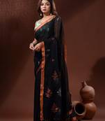 Black Linen Handwoven Saree With Nakshi Motifs