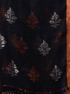 Black Linen Handwoven Saree With Nakshi Motifs 4