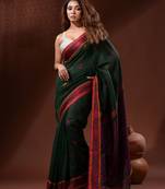 Forest Green Linen Handwoven Saree With Nakshi Border