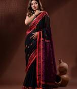 Black Linen Handwoven Saree With Nakshi Border