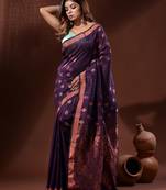 Violet Linen Handwoven Saree With Nakshi Pallu