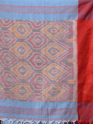 Sky Blue Cotton Handspun Handwoven Saree With Sambolpuri Pallu 5