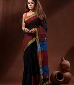 Black Cotton Silk Handwoven Soft Saree