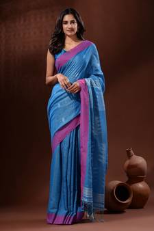 Sky Blue Tissue Handwoven Saree With Texture Pallu