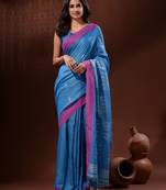 Sky Blue Tissue Handwoven Saree With Texture Pallu