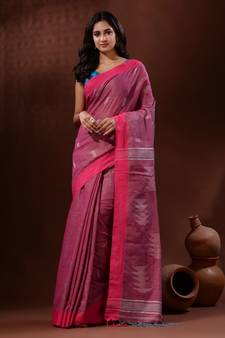 Magenta Tissue Handwoven Saree With Texture Pallu