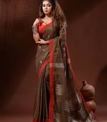 Brown Tissue Handwoven Saree With Texture Pallu