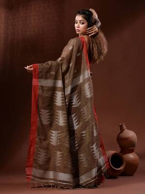 Brown Tissue Handwoven Saree With Texture Pallu 4