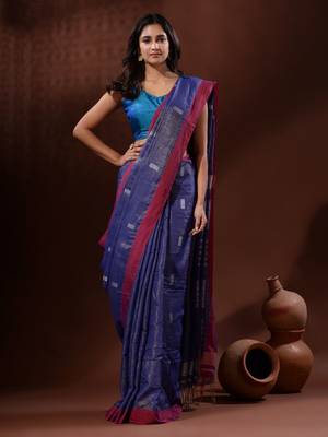 Blue Tissue Handwoven Saree With Texture Pallu 1