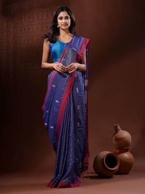 Blue Tissue Handwoven Saree With Texture Pallu 2