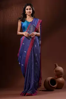 Blue Tissue Handwoven Saree With Texture Pallu