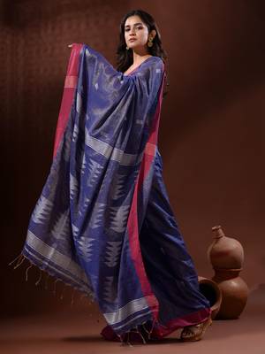 Blue Tissue Handwoven Saree With Texture Pallu 3