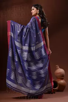 Blue Tissue Handwoven Saree With Texture Pallu