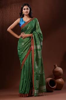 Green Tissue Handwoven Saree With Texture Pallu