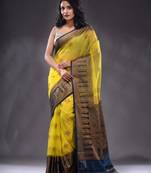 Yellow Organza Handwoven Saree With Zari Ethnic Designs