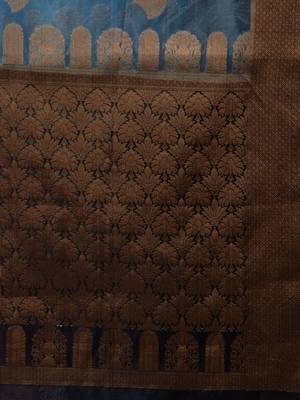 Cerulean Blue Organza Handwoven Saree With Zari Ethnic Designs 5