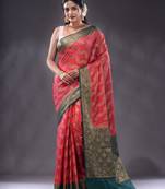 Pink Georgette Handwoven Saree With Zari Woven Floral Designs