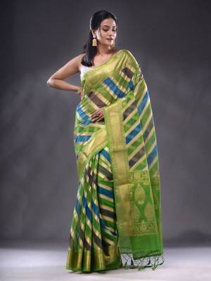 Multicolor Organza Handwoven Saree With Zari Woven Designs 1