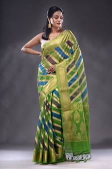 Multicolor Organza Handwoven Saree With Zari Woven Designs