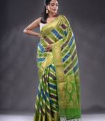 Multicolor Organza Handwoven Saree With Zari Woven Designs