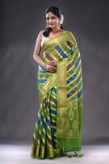 Multicolor Organza Handwoven Saree With Zari Woven Designs