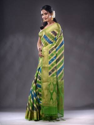 Multicolor Organza Handwoven Saree With Zari Woven Designs 3