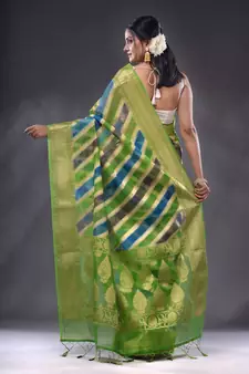 Multicolor Organza Handwoven Saree With Zari Woven Designs
