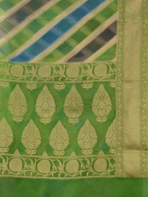Multicolor Organza Handwoven Saree With Zari Woven Designs 5