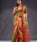 Multicolor Organza Handwoven Saree With Zari Woven Designs And Patterns