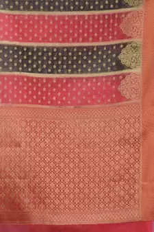 Fuchsia And Black Organza Handwoven Saree With Zari Woven Designs And Patterns