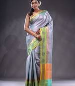 Sea Green Handwoven Brocade Silk Saree With Zari Woven Ethnic Designs
