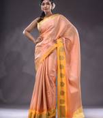 Yellow Handwoven Brocade Silk Saree With Zari Woven Ethnic Designs
