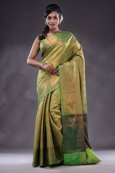 Light Green Handwoven Brocade Silk Saree With Zari Woven Nakshi Designs