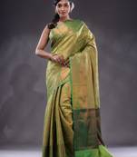 Light Green Handwoven Brocade Silk Saree With Zari Woven Nakshi Designs