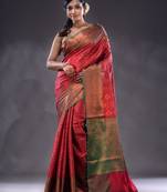 Burgundy Handwoven Brocade Silk Saree With Zari Woven Nakshi Designs