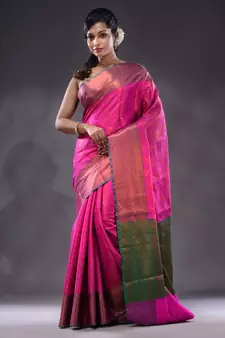 Shocking Pink Handwoven Brocade Silk Saree With Zari Woven Nakshi Designs