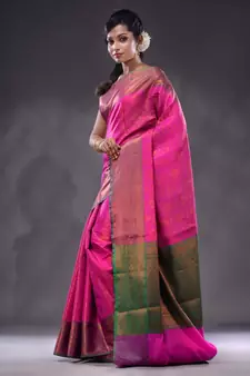 Shocking Pink Handwoven Brocade Silk Saree With Zari Woven Nakshi Designs