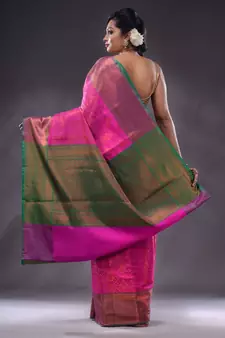 Shocking Pink Handwoven Brocade Silk Saree With Zari Woven Nakshi Designs