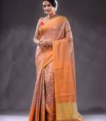 Cream Handwoven Brocade Silk Saree With Zari Woven Designs