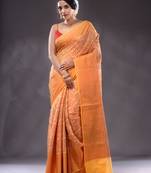 Light Yellow Handwoven Brocade Silk Saree With Zari Woven Designs