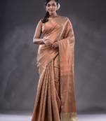 Beige Handwoven Brocade Silk Saree With Zari Woven Designs