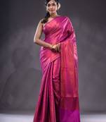 Magenta Handwoven Brocade Silk Saree With Zari Woven Designs