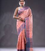 Peach Handwoven Banarasi Silk Saree With Zari Woven Designs