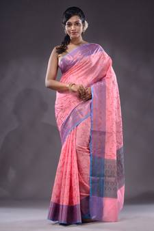 Pink Handwoven Banarasi Silk Saree With Zari Woven Designs
